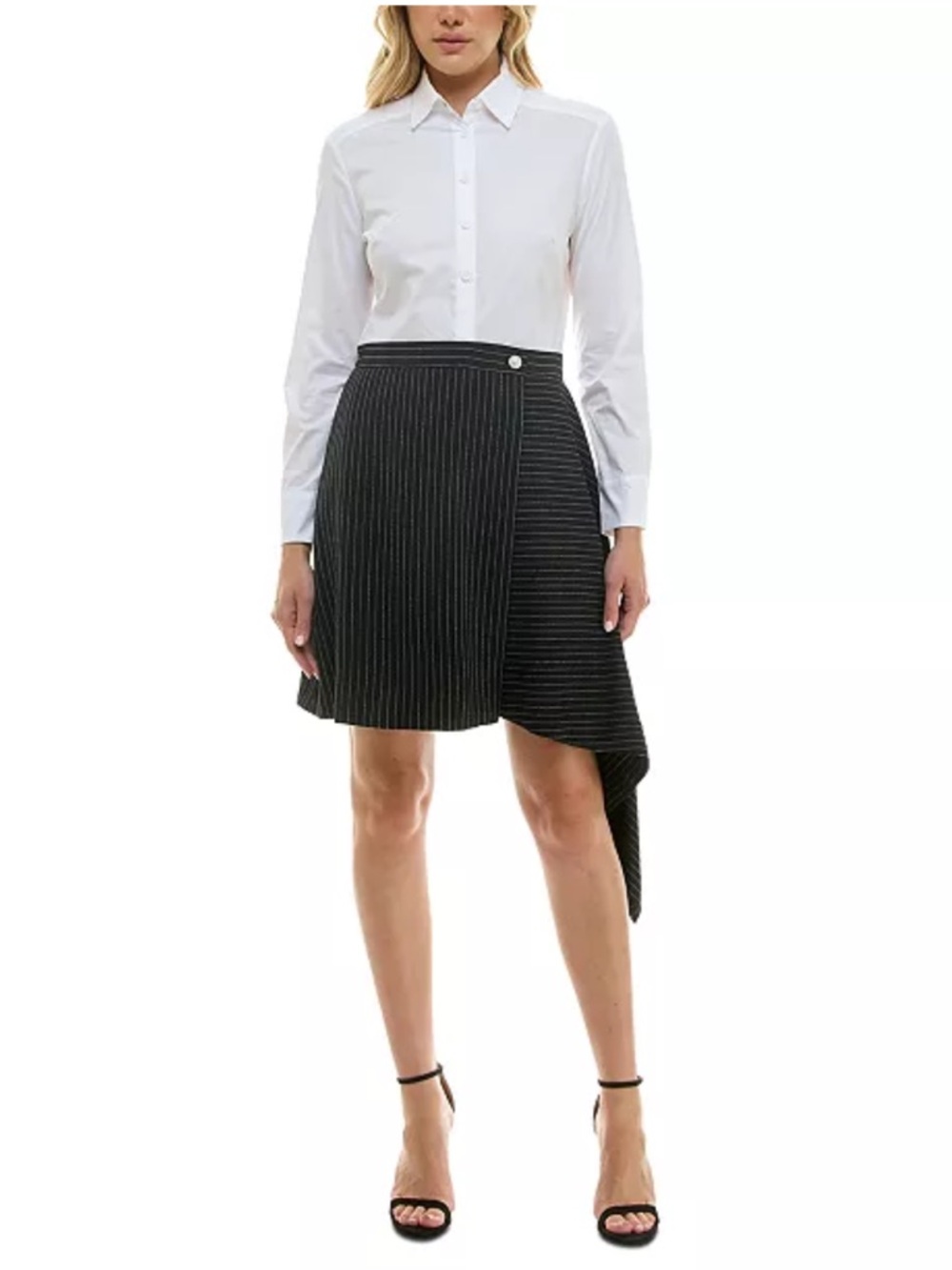 Taylor Black Pinstripe Asymmetrical Wrap Skirt